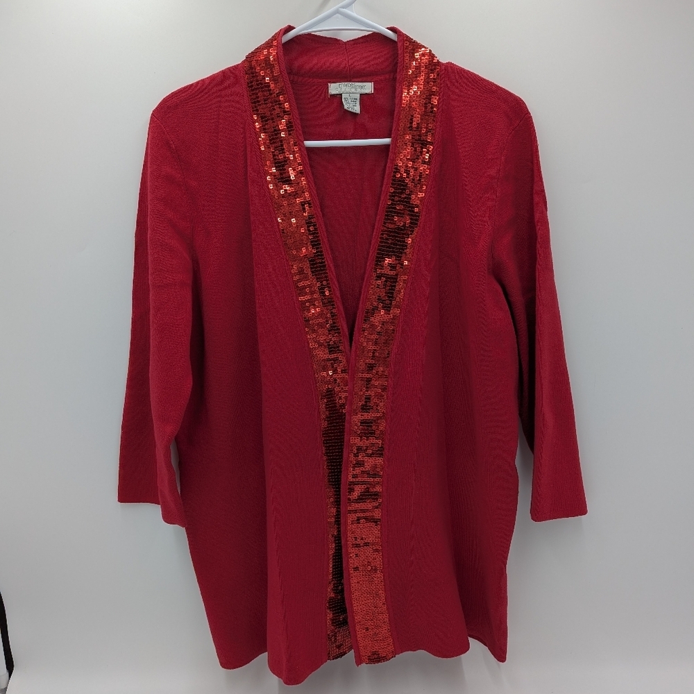 Mercer Street Red Sequin Open Front Cardigan Holiday Party Formal Large Glam